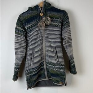 Laudromat Women's Striped Gray and Green Hooded Sweater